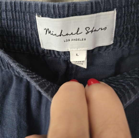 Michael Stars 100% Linen Navy Blue Wide Leg Cropped Pants Size L Elastic Waist - Picture 4 of 5